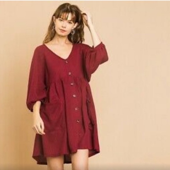 Umgee Waffle Knit Burgundy Midi oversized Dress sz Large - Picture 14 of 14